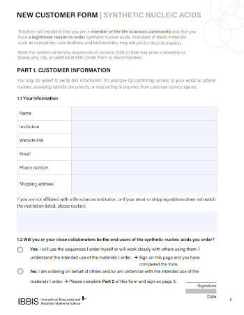Image of cover page of New Customer Form